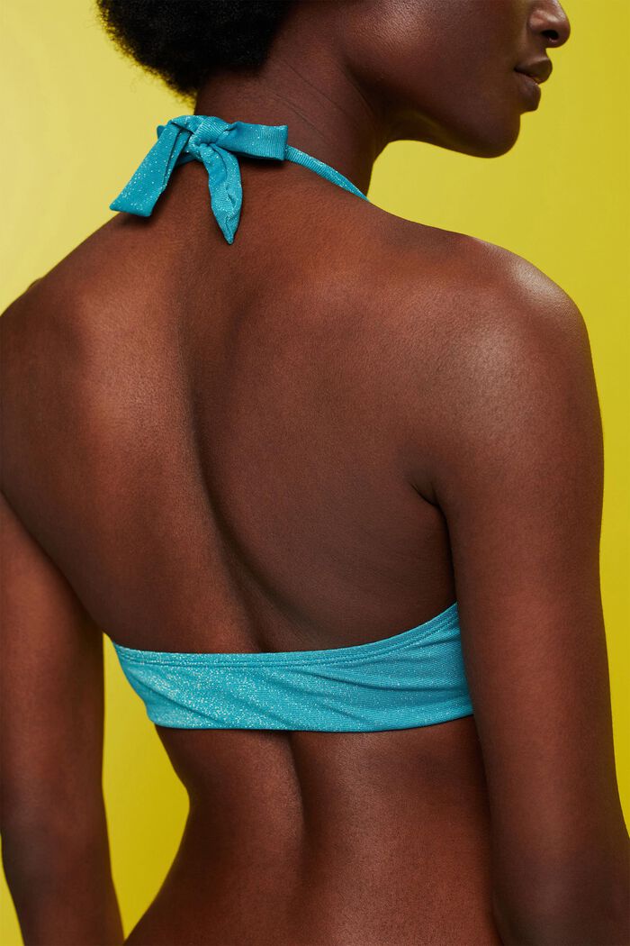 Top de bikini sin tirantes con efecto brillante, TEAL BLUE, detail image number 3