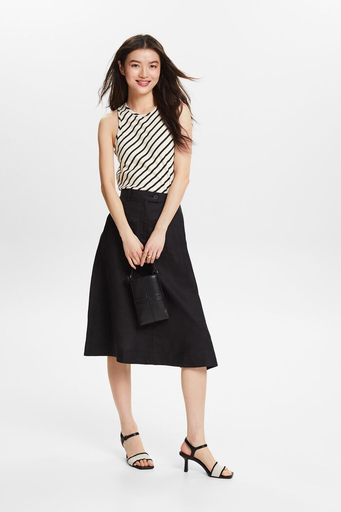 Falda midi de lino en línea A, BLACK, detail image number 1