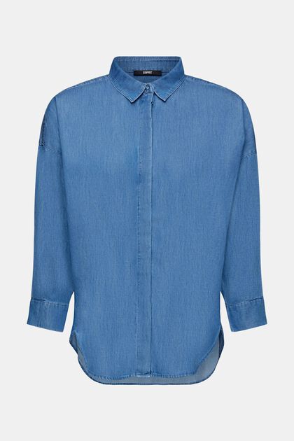 Blusa en tejido vaquero de algodón, BLUE MEDIUM WASHED, overview