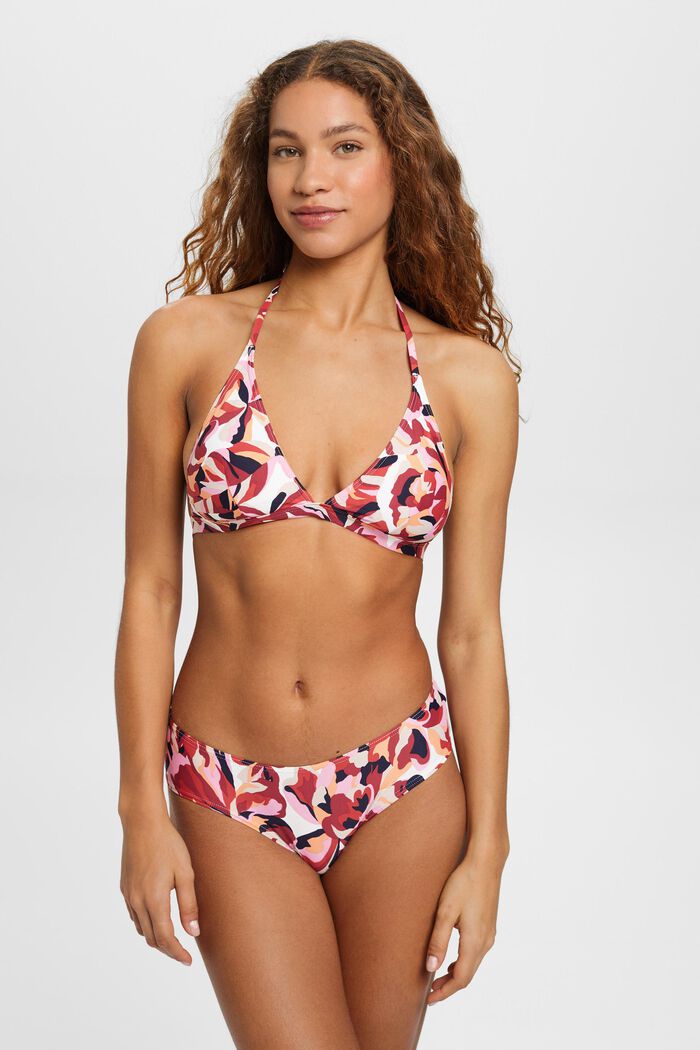 Braguitas de bikini estilo tiro bajo con estampado floral, DARK RED, detail image number 1