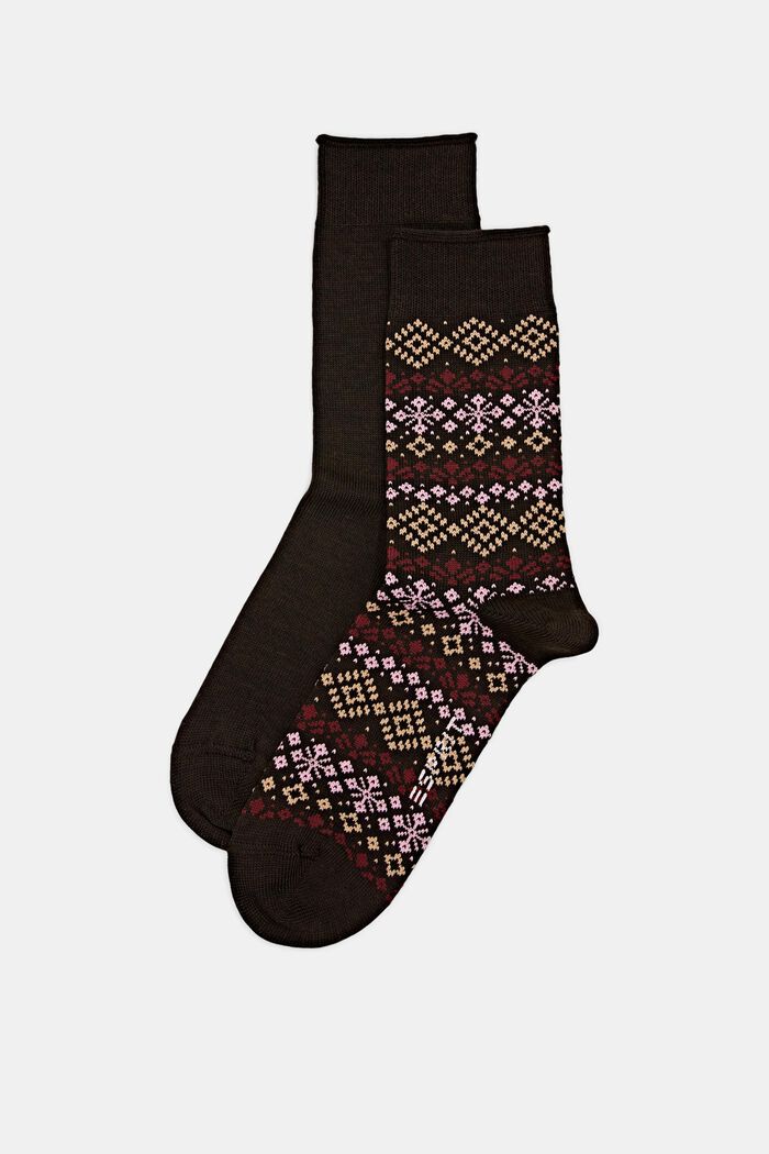 Pack de 2 pares de calcetines con diseño noruego, BROWN MELANGE, overview