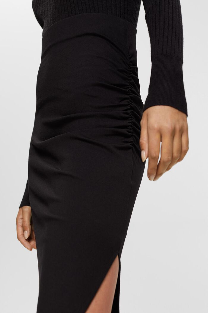 Falda midi de jersey con detalle fruncido, BLACK, detail image number 0