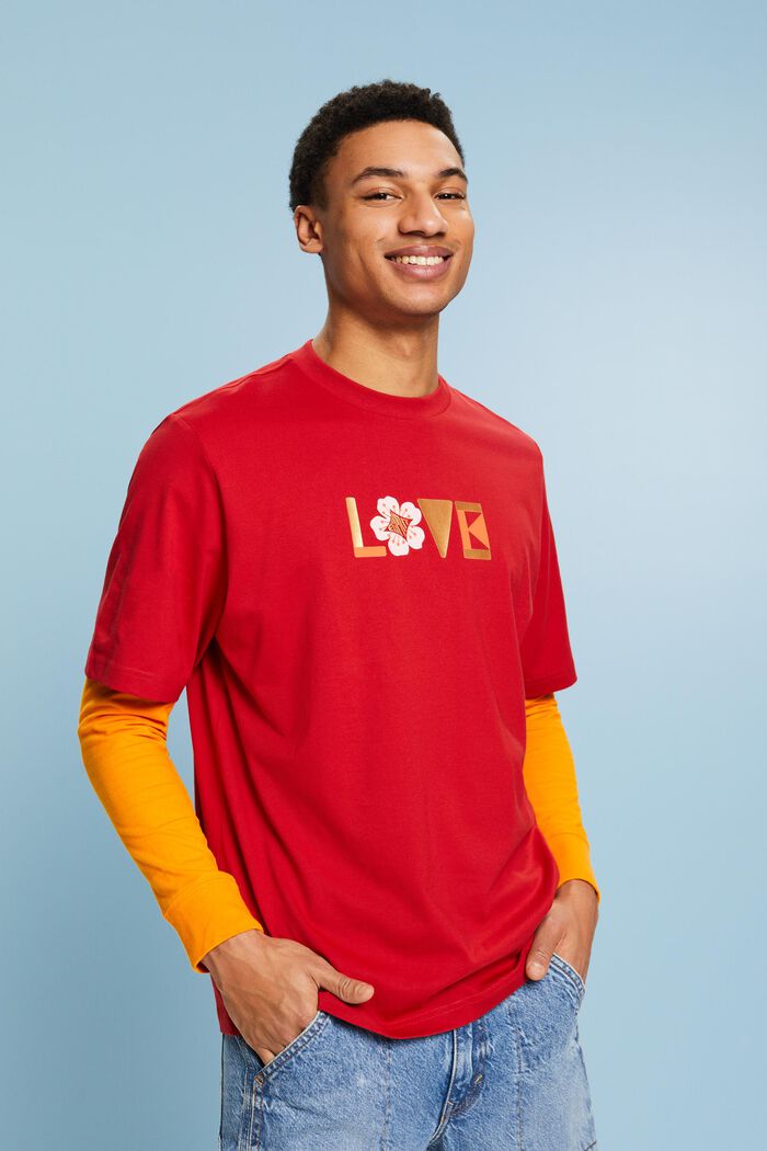 Camiseta unisex estampada de algodón Pima, DARK RED, detail image number 0