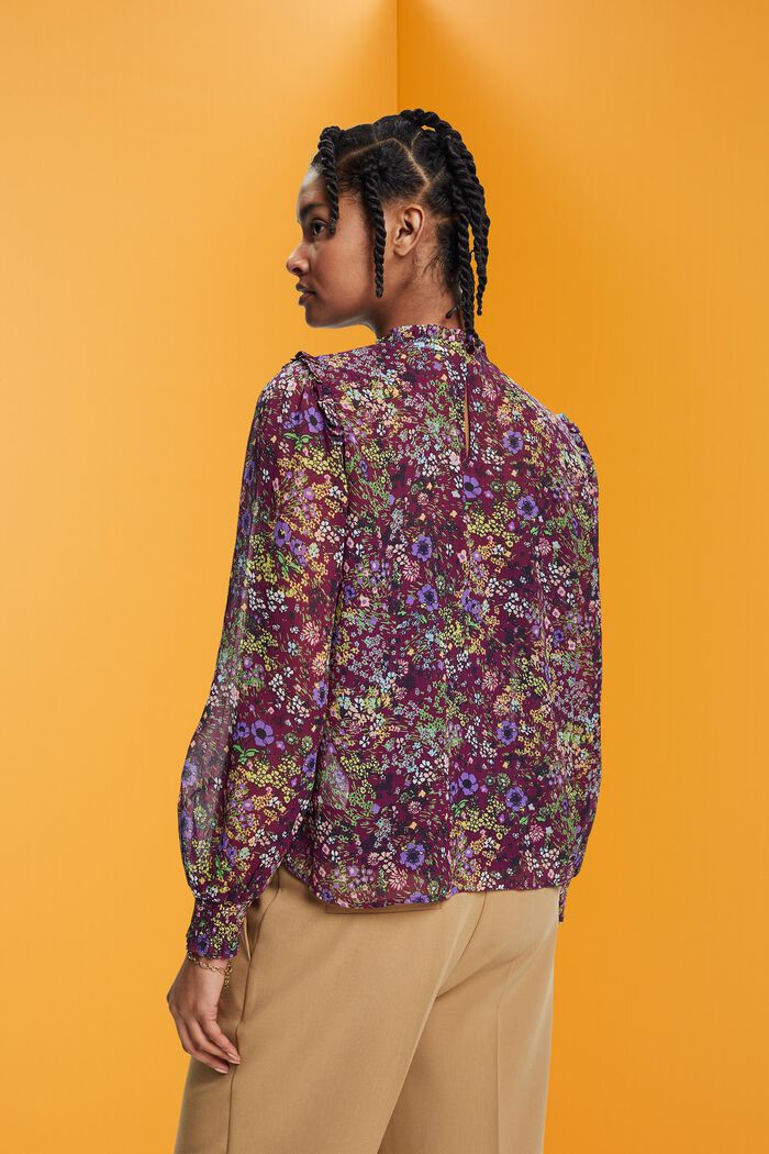 Blusa floral de gasa con fruncido, VIOLET, detail image number 3