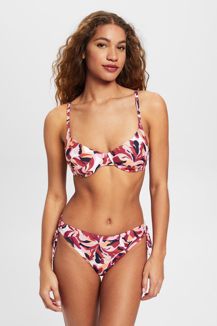 Top de bikini con estampado floral, DARK RED, detail image number 1