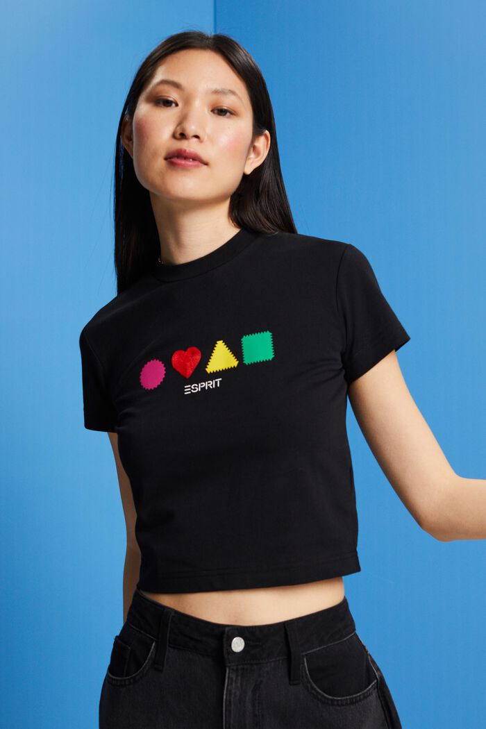 Camiseta de algodón ecológico con estampado geométrico, BLACK, detail image number 0