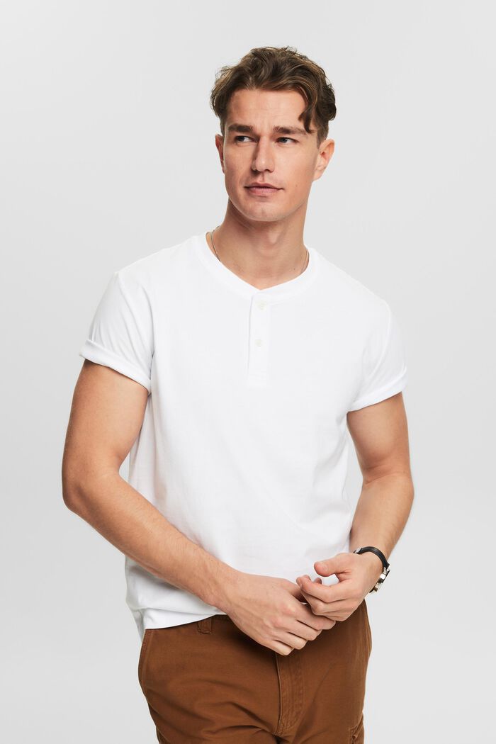 Camiseta de tejido jersey con cuello Henley, WHITE, detail image number 0