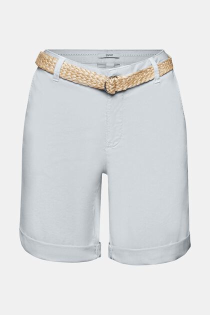 Pantalones cortos con cinturón trenzado de rafia extraíble, LIGHT BLUE, overview