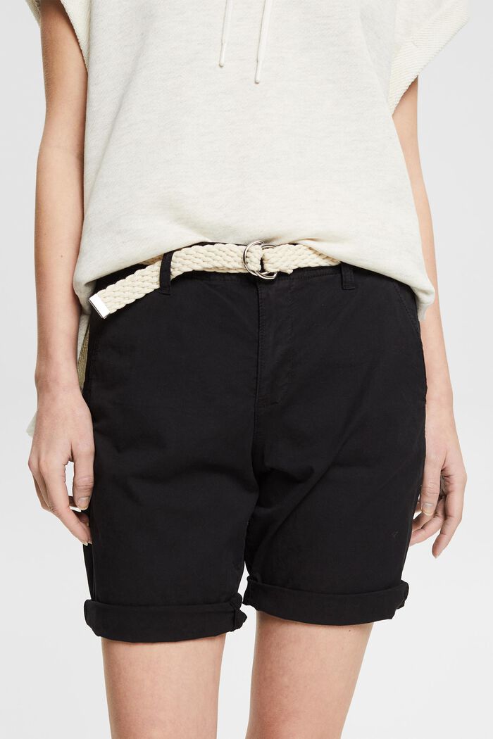 Pantalones cortos con cinturón tejido, BLACK, detail image number 0