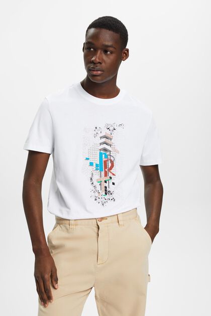 Camiseta de corte holgado en algodón con estampado frontal, WHITE, overview