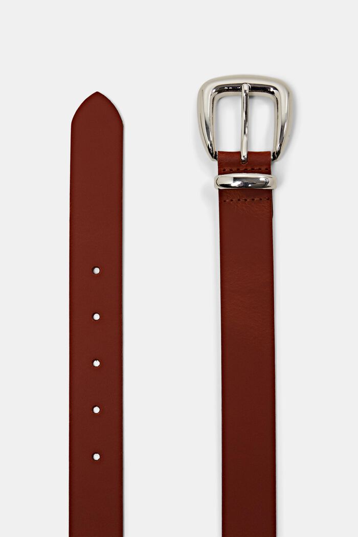 Cinturón de piel con hebilla de metal de acabado mate, RUST BROWN, detail image number 1