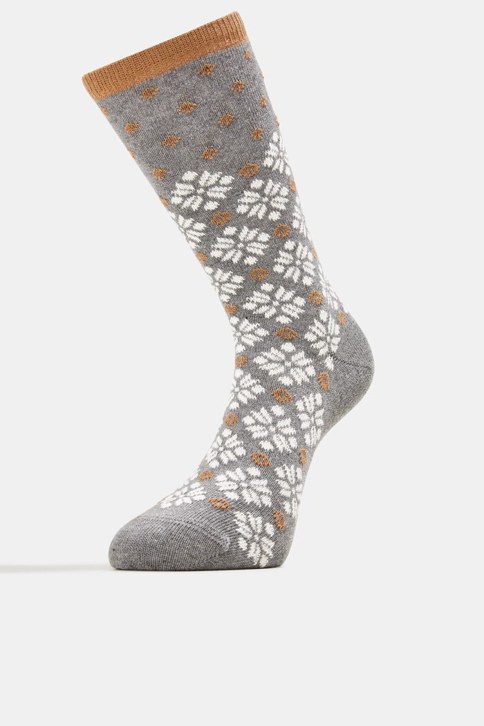 Paquete de 3 calcetines gruesos de punto con diseño noruego, GREY/BEIGE, detail image number 1