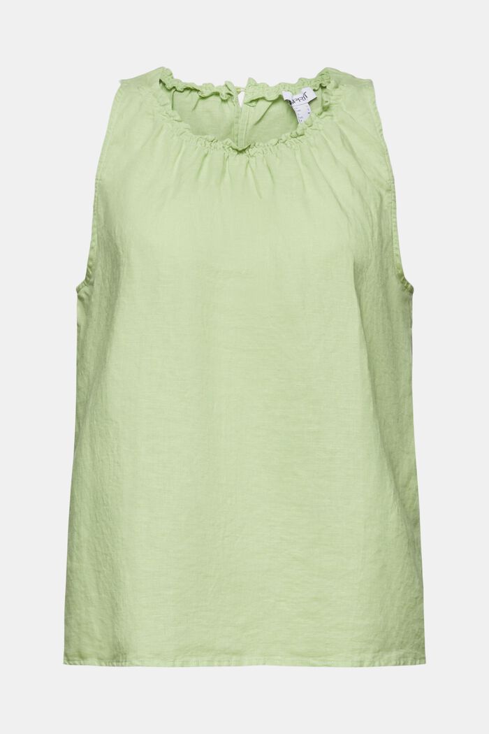 Blusa fruncida sin mangas en lino y algodón, LIGHT GREEN, detail image number 6