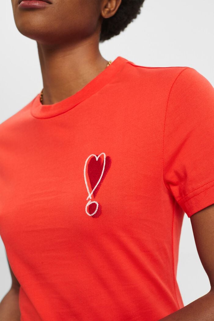 Camiseta de algodón con motivo de corazón bordado, ORANGE RED, detail image number 2