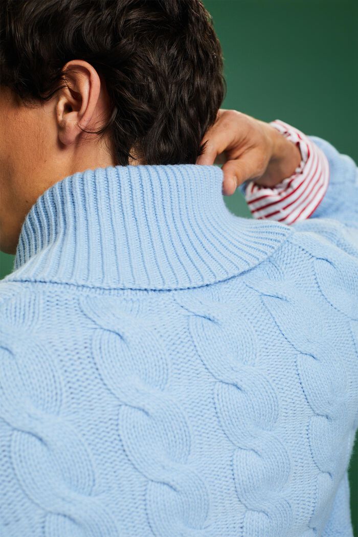 Jersey de punto trenzado de lana con cuello chal, LIGHT BLUE LAVENDER, detail image number 3