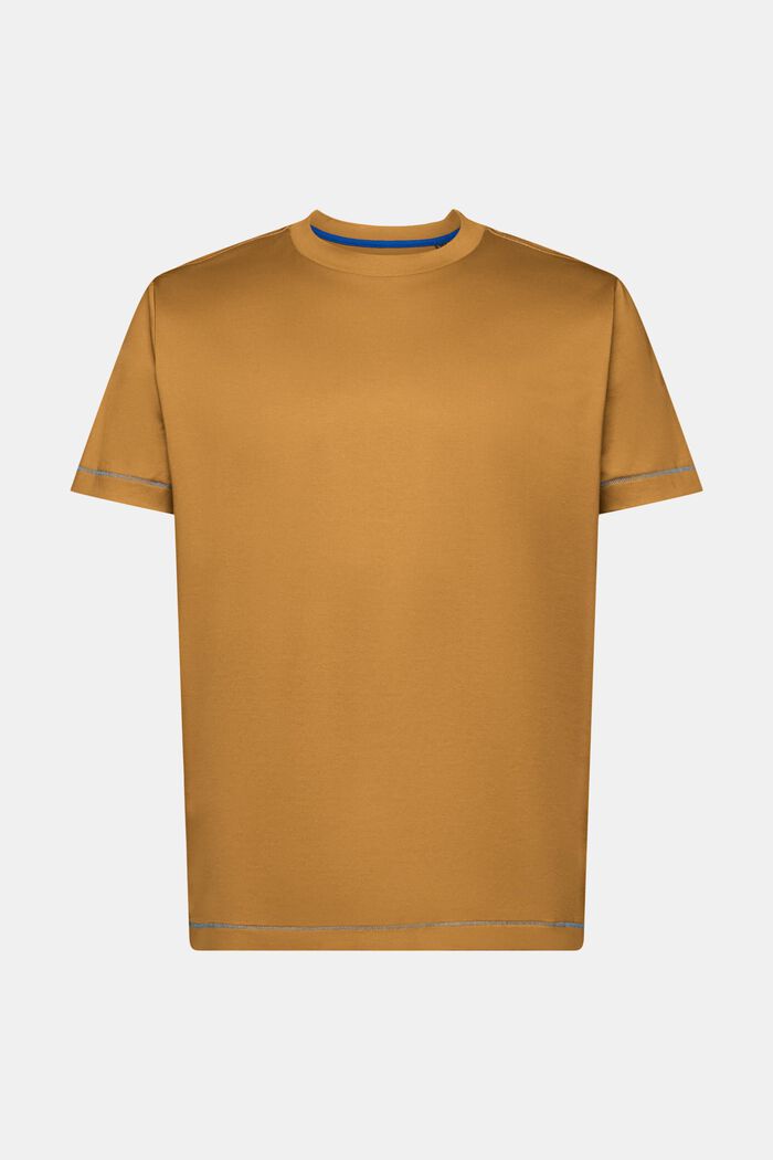 Camiseta de tejido jersey con cuello redondo, 100 % algodón, TOFFEE, detail image number 6