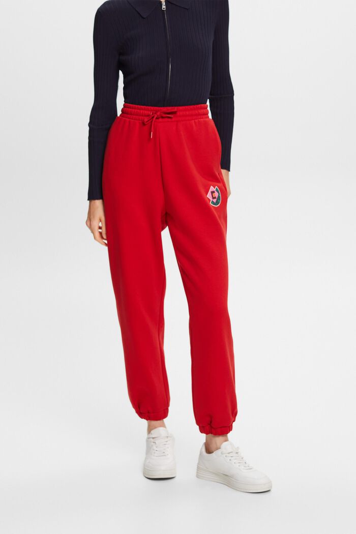Pantalón deportivo de felpa con logotipo aplicado, DARK RED, detail image number 0
