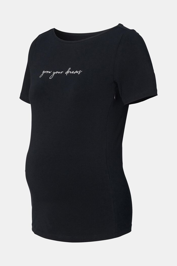 Camiseta de lactancia con estampado, algodón ecológico, BLACK, overview