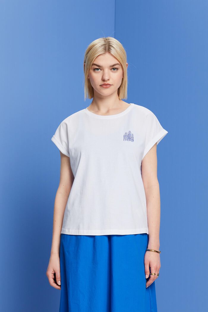Camiseta con mini estampado, 100% algodón, WHITE, detail image number 0