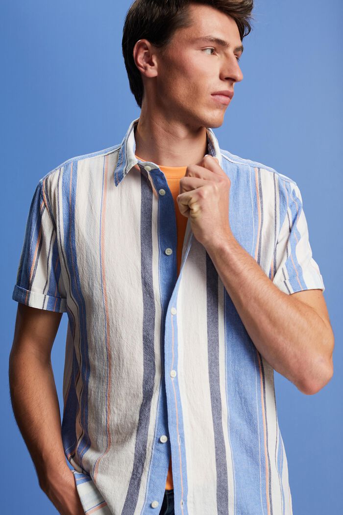 Camisa de manga corta a rayas, 100% algodón, BRIGHT BLUE, detail image number 4