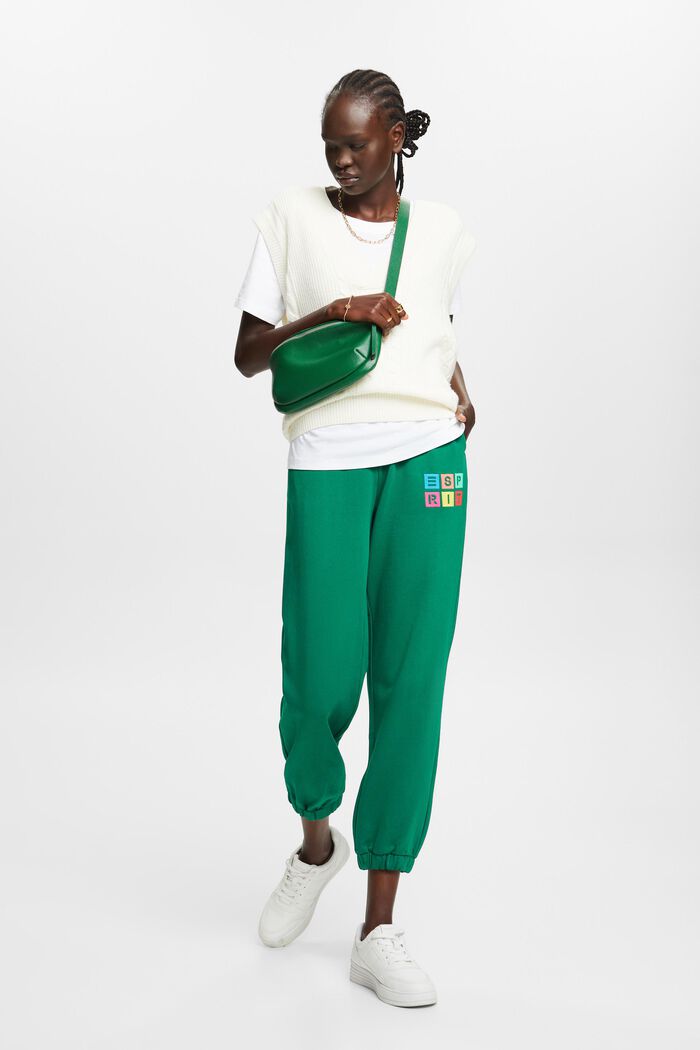 Pantalón deportivo de algodón ecológico con logotipo bordado, DARK GREEN, detail image number 1