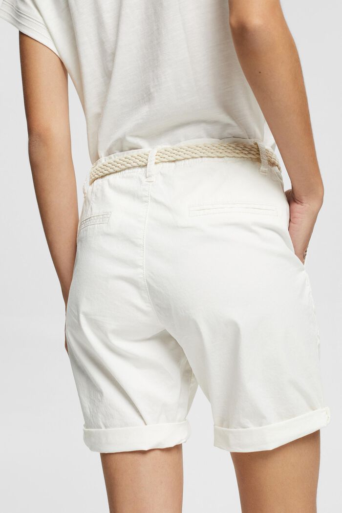 Pantalones cortos con cinturón tejido, WHITE, detail image number 5