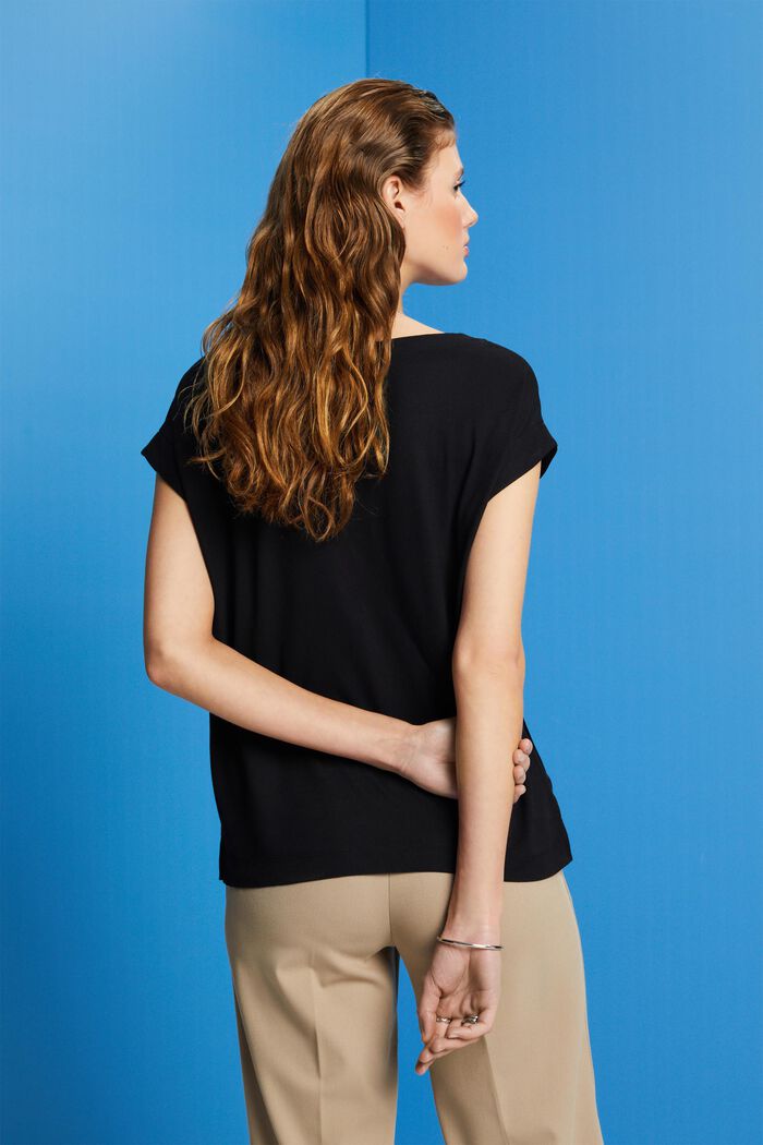 Camiseta con combinación de tejidos, LENZING™ ECOVERO™, BLACK, detail image number 3