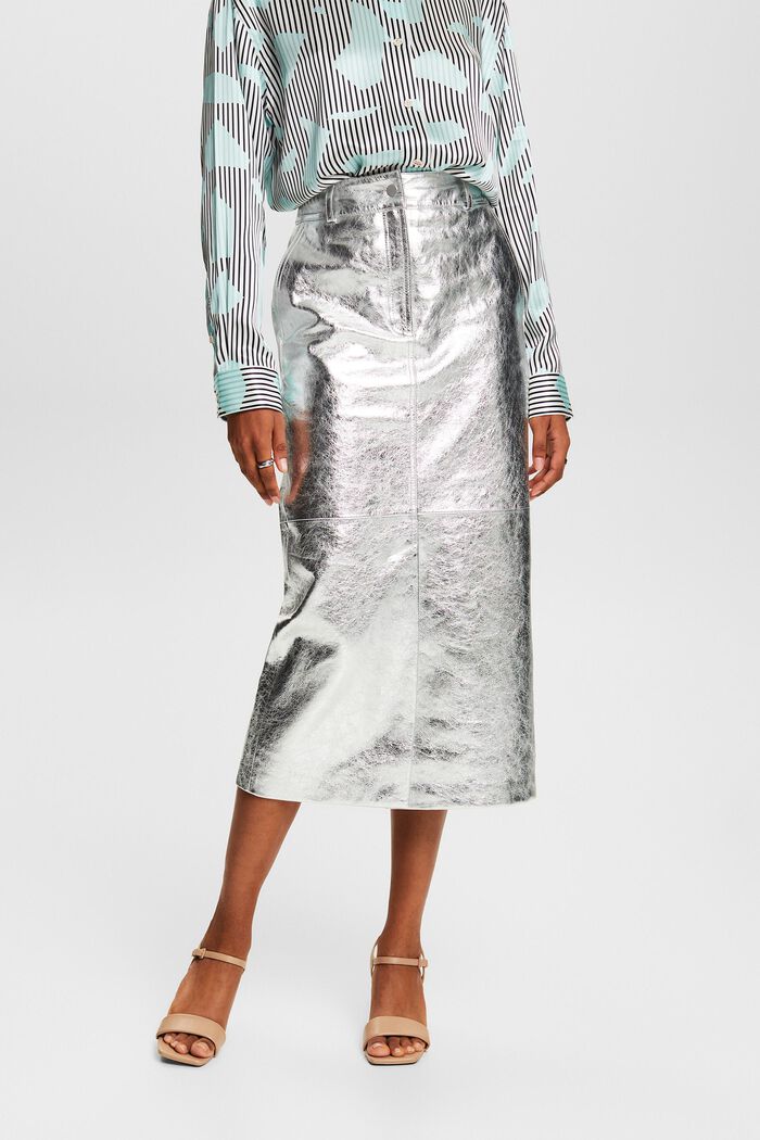 Falda revestida de cuero metalizada, SILVER, detail image number 0