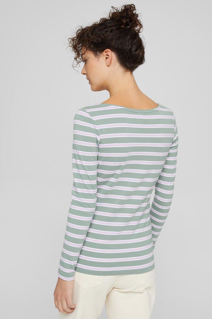 Camiseta de manga larga con diseño a rayas, algodón ecológico, DUSTY GREEN, detail image number 3