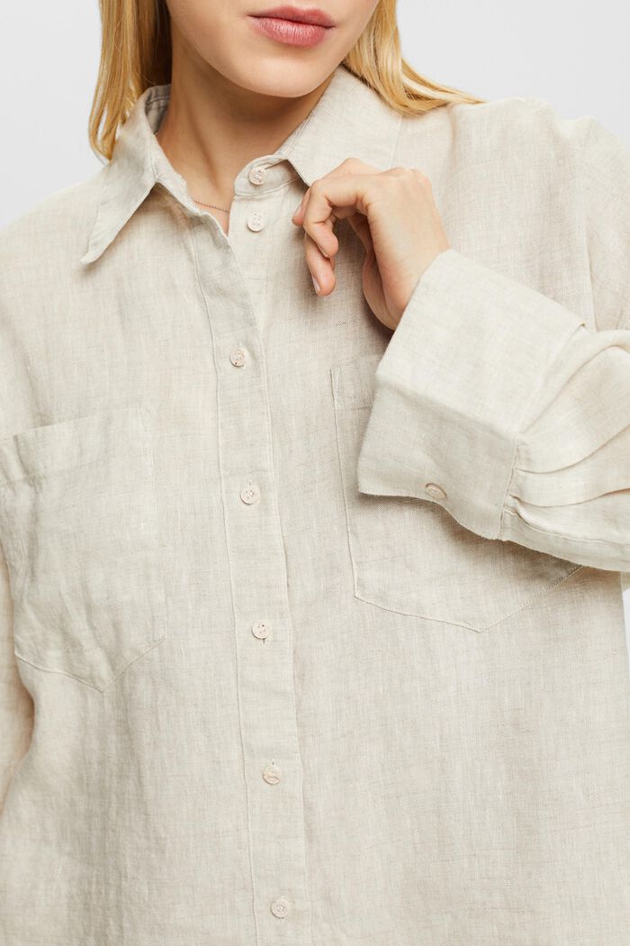 Blusa de manga larga de lino, BEIGE, detail image number 3