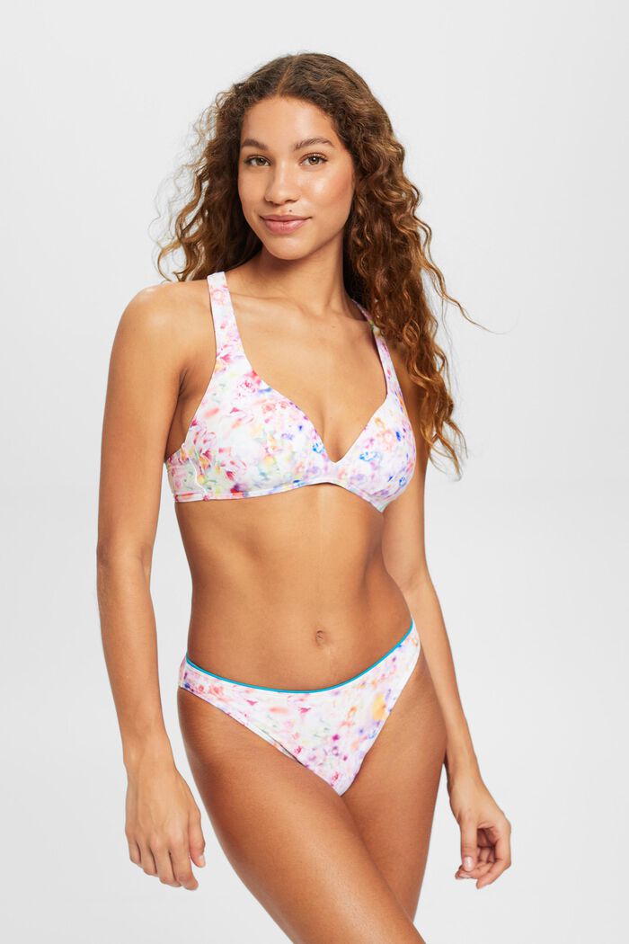 Top de bikini acolchado con estampado floral, TEAL BLUE, detail image number 0