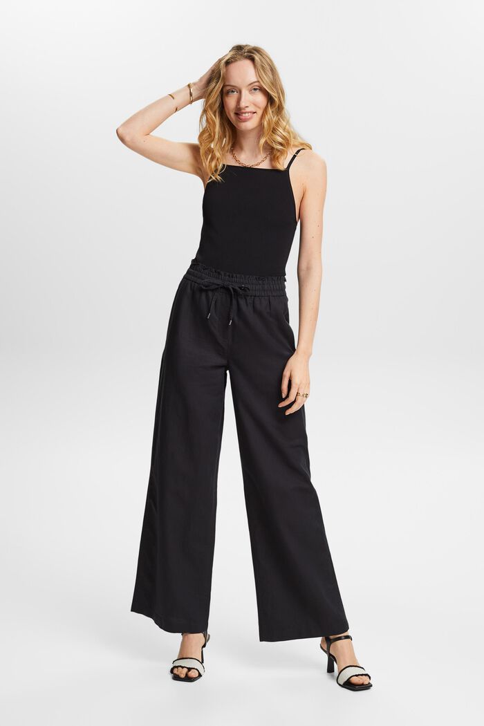 Pantalones de algodón y lino, BLACK, detail image number 1
