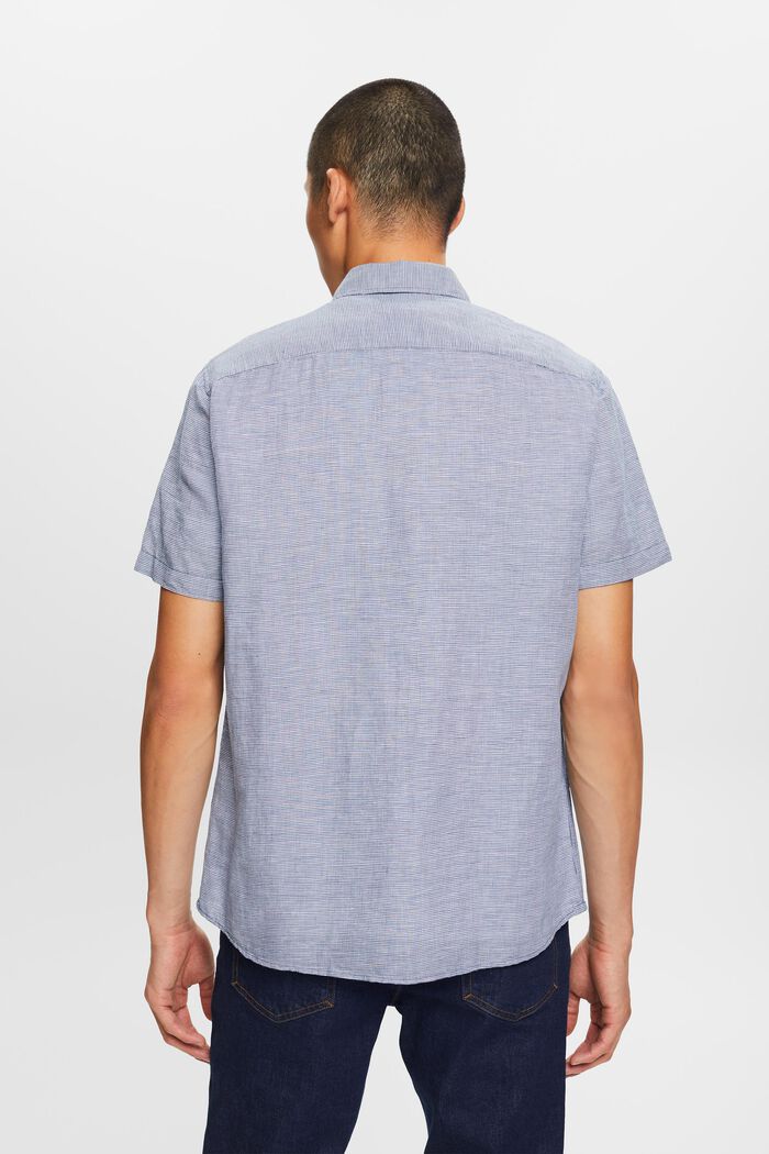 Camisa de manga corta en una mezcla de lino con diseño de pata de gallo, BLUE, detail image number 3
