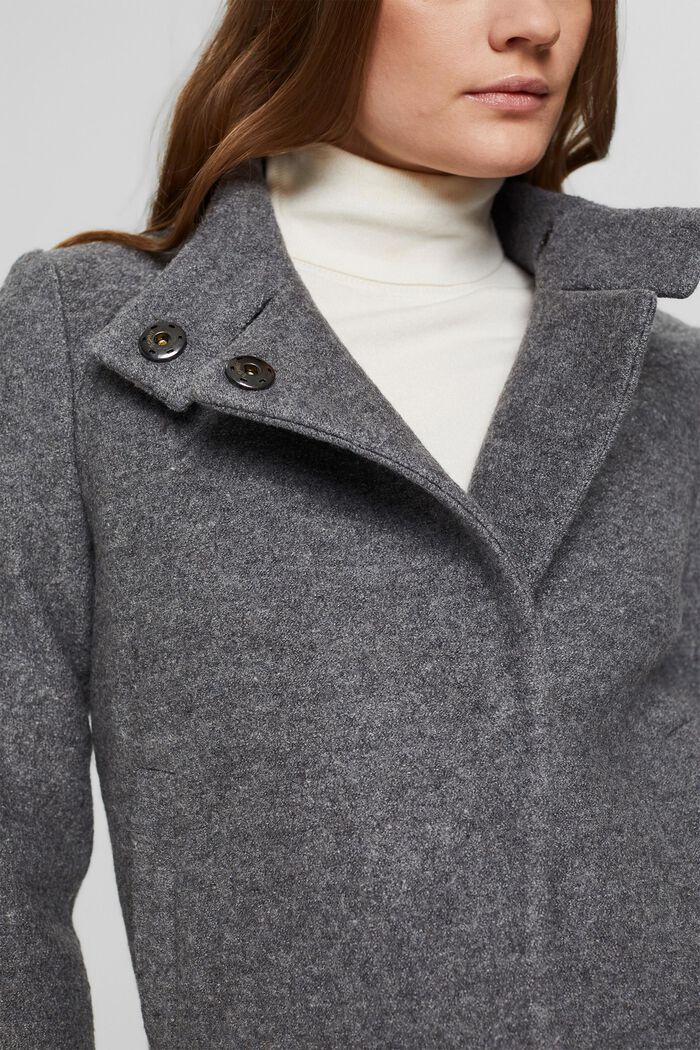 En mezcla de lana: chaqueta de rizo con cuello alto, GUNMETAL, detail image number 2