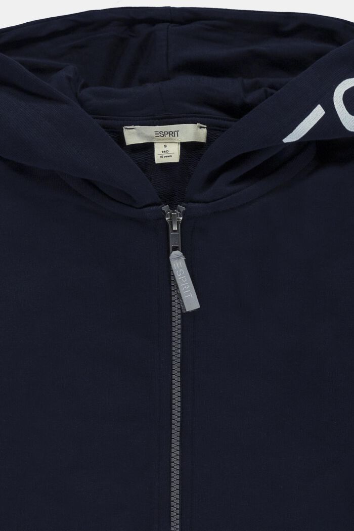 Sudadera de capucha y cremallera con logotipo estampado, 100 % algodón, NAVY, detail image number 2