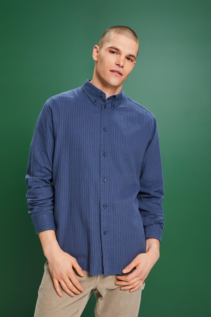Camisa de franela de algodón con diseño de raya diplomática, GREY BLUE, detail image number 0