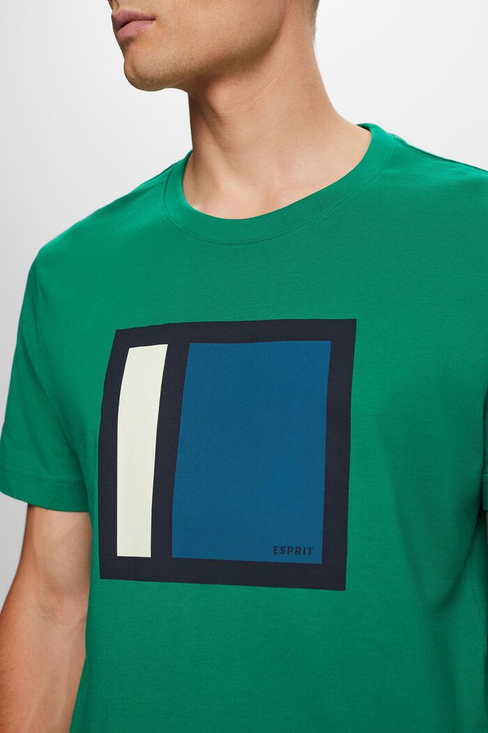 Camiseta en tejido jersey de algodón con diseño geométrico, DARK GREEN, detail image number 2