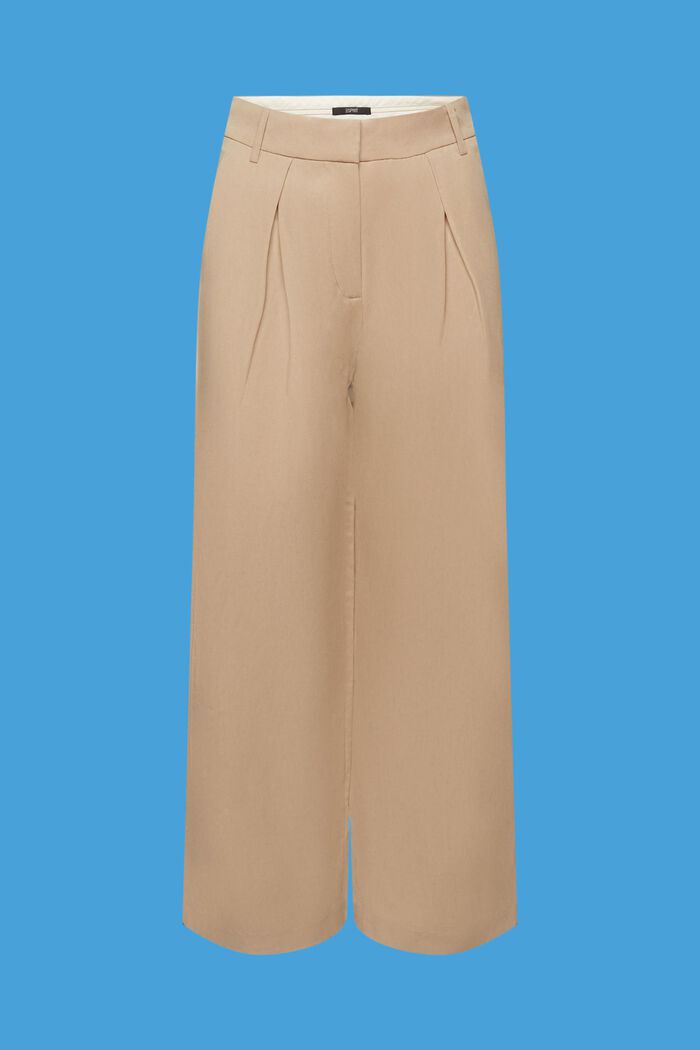 Pantalones con lino y diseño con tiro alto y perneras anchas de largo tobillero, TAUPE, detail image number 6