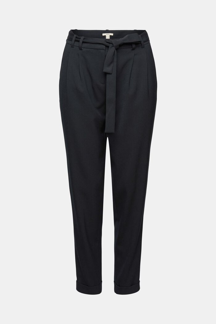  Pantalón chino elástico con cinturón, BLACK, overview