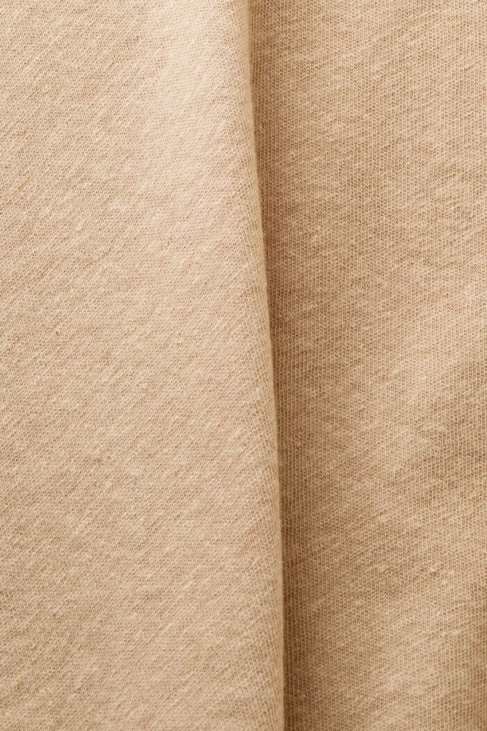Camiseta de algodón y lino con el cuello pico, BEIGE, detail image number 4