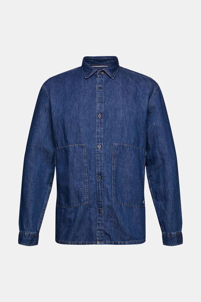 Con lino: camisa vaquera con bolsillos, BLUE MEDIUM WASHED, overview