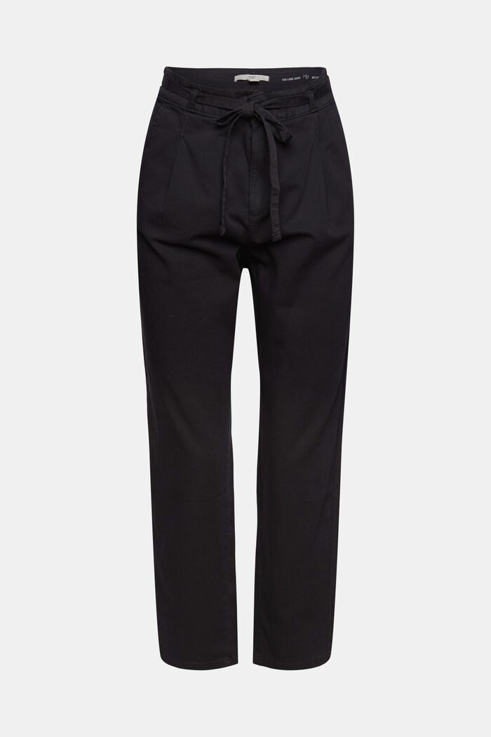 Pantalón con pliegues en la cintura con cinturón, algodón Pima, BLACK, detail image number 2