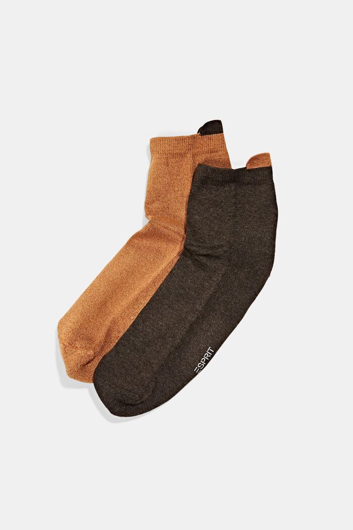 Pack de dos pares de calcetines cortos con base de rizo, CAMEL/BROWN, detail image number 0