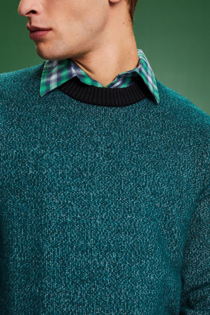 Jersey de cuello redondo en mezcla de lana, EMERALD GREEN, detail image number 3