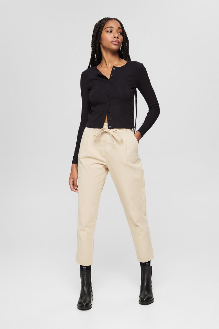 Pantalón con pliegues en la cintura con cinturón, algodón Pima, BEIGE, detail image number 6