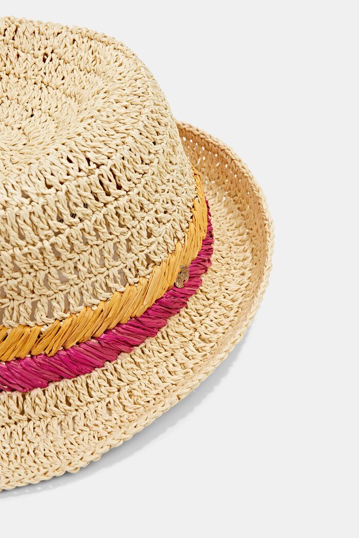 Sombrero Trilby con rayas bicolores, CREAM BEIGE, detail image number 1