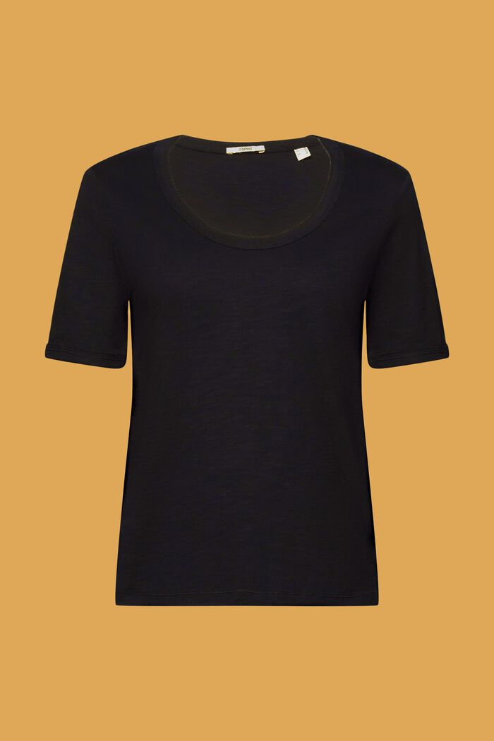 Camiseta de algodón con escote en U, BLACK, detail image number 6