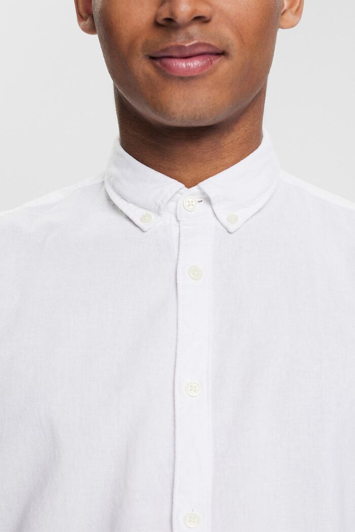 Con lino: camisa de cuello abotonado y manga corta, WHITE, detail image number 2
