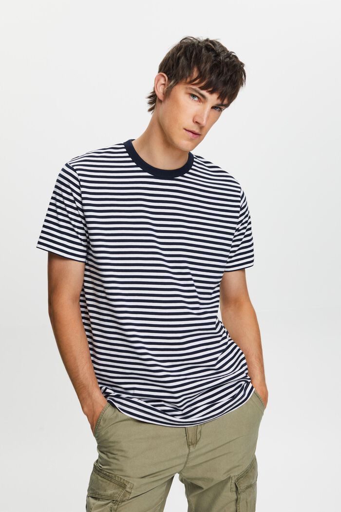 Camiseta de punto a rayas, 100% algodón, WHITE, detail image number 0