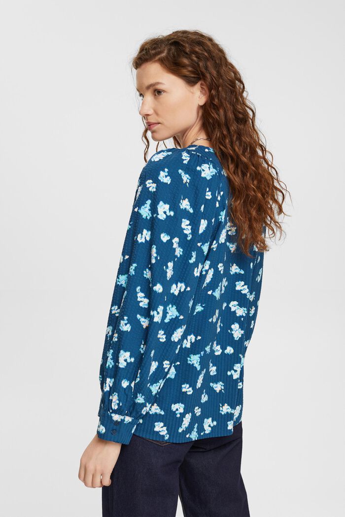 Blusa de sirsaca con diseño floral, PETROL BLUE, detail image number 3